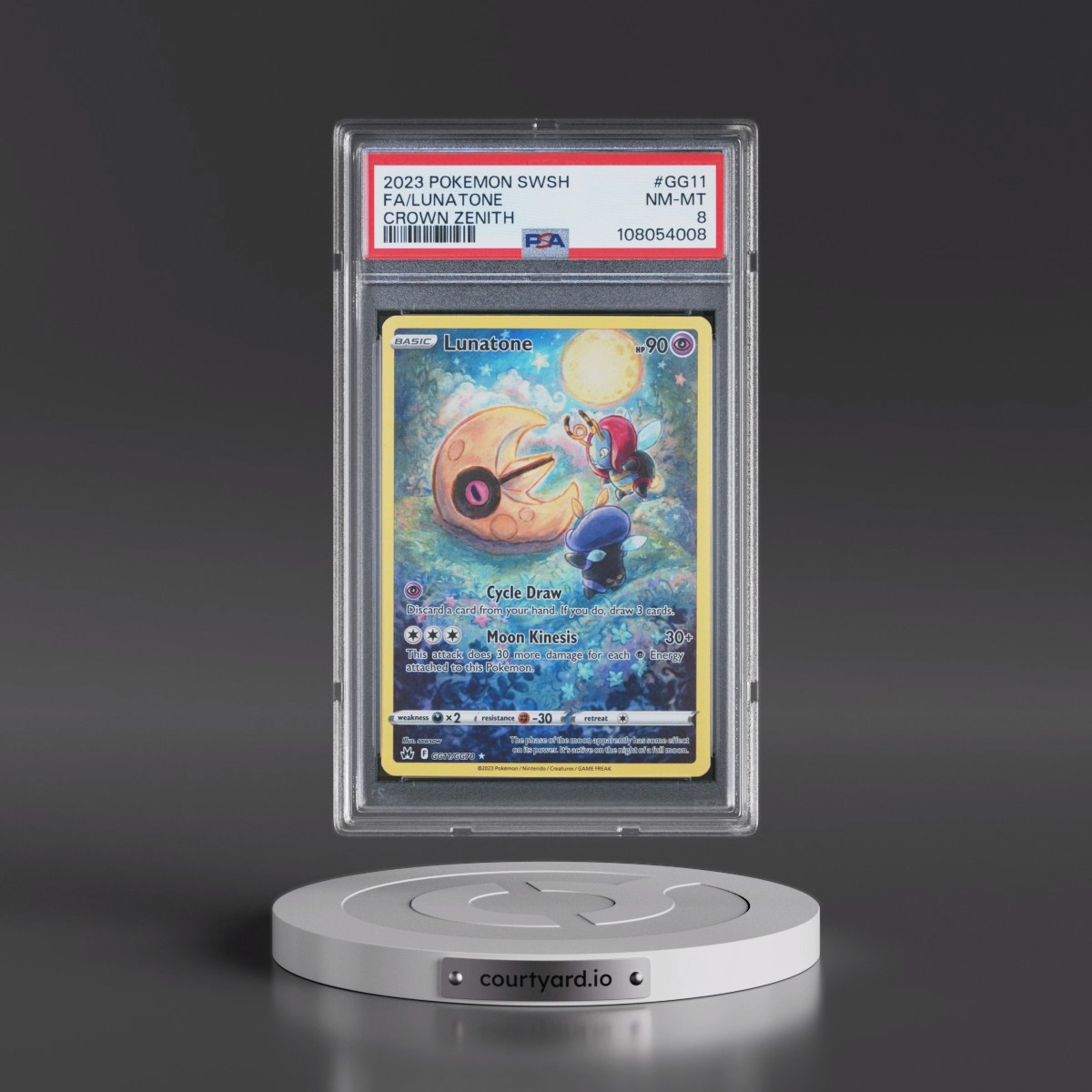 2023 Pokémon Sword and Shield Crown Zenith #GG11 Lunatone - Full Art (PSA 8 NM-MT)