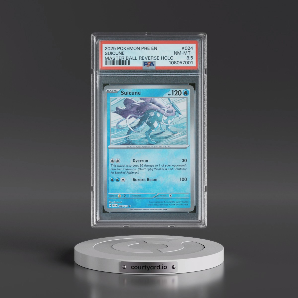 2025 Pokémon Pre EN-Prismatic Evolutions #024 Suicune - Reverse Holo Master Ball (PSA 8.5 NM-MT+)