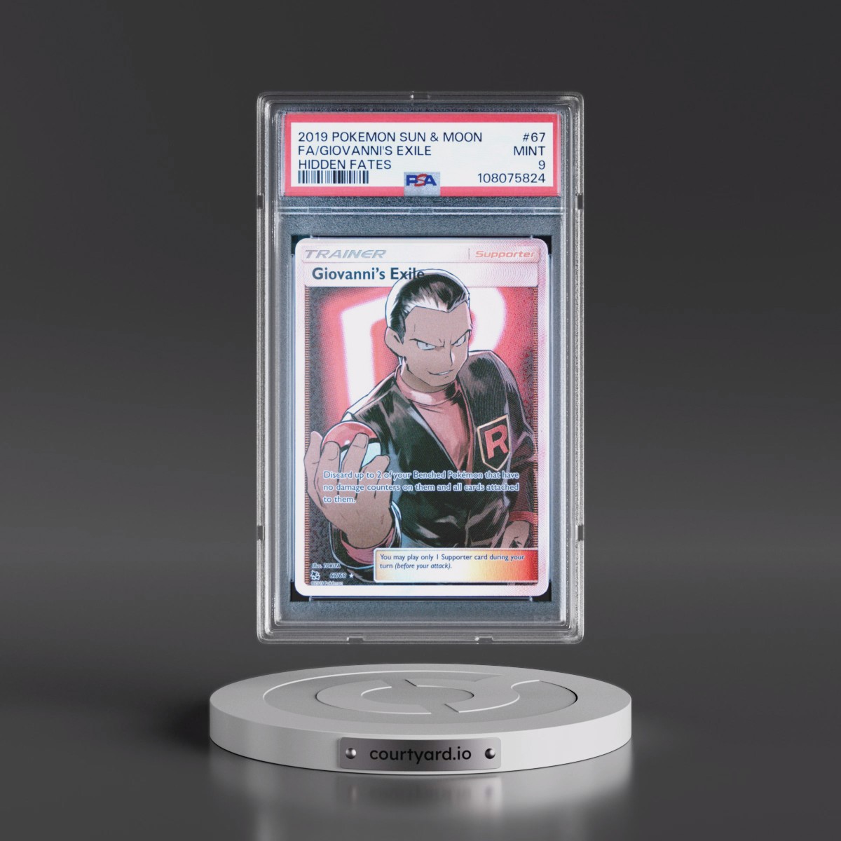 2019 Pokémon Sun & Moon Hidden Fates #67 Giovanni's Exile - Full Art (PSA 9 MINT)