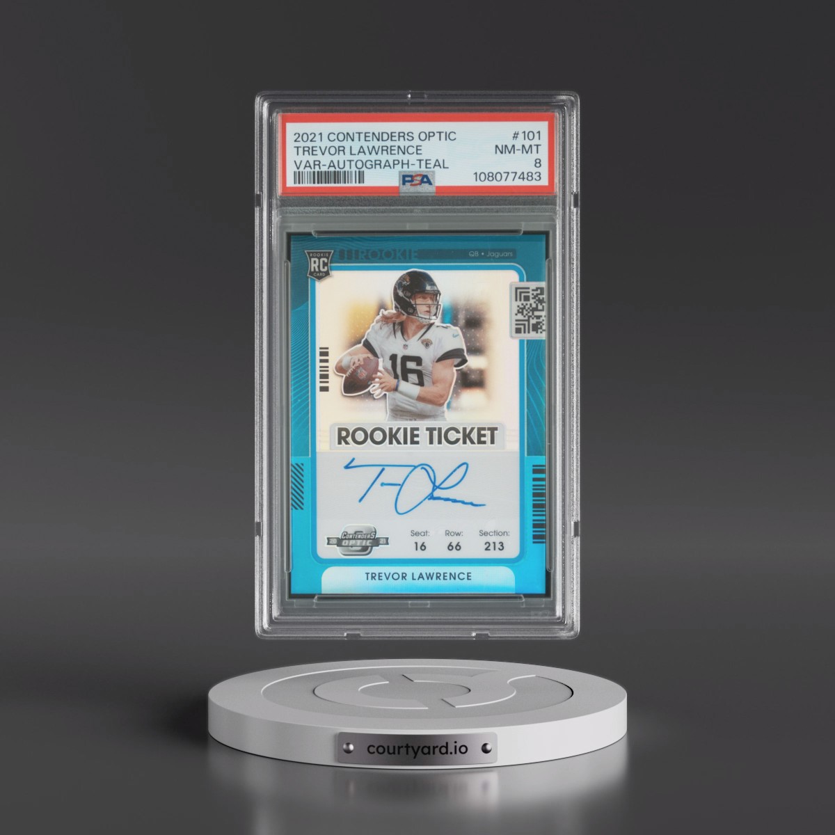2021 Panini Contenders Optic Trevor Lawrence - Variation-Autograph-Teal #101 PSA 8
