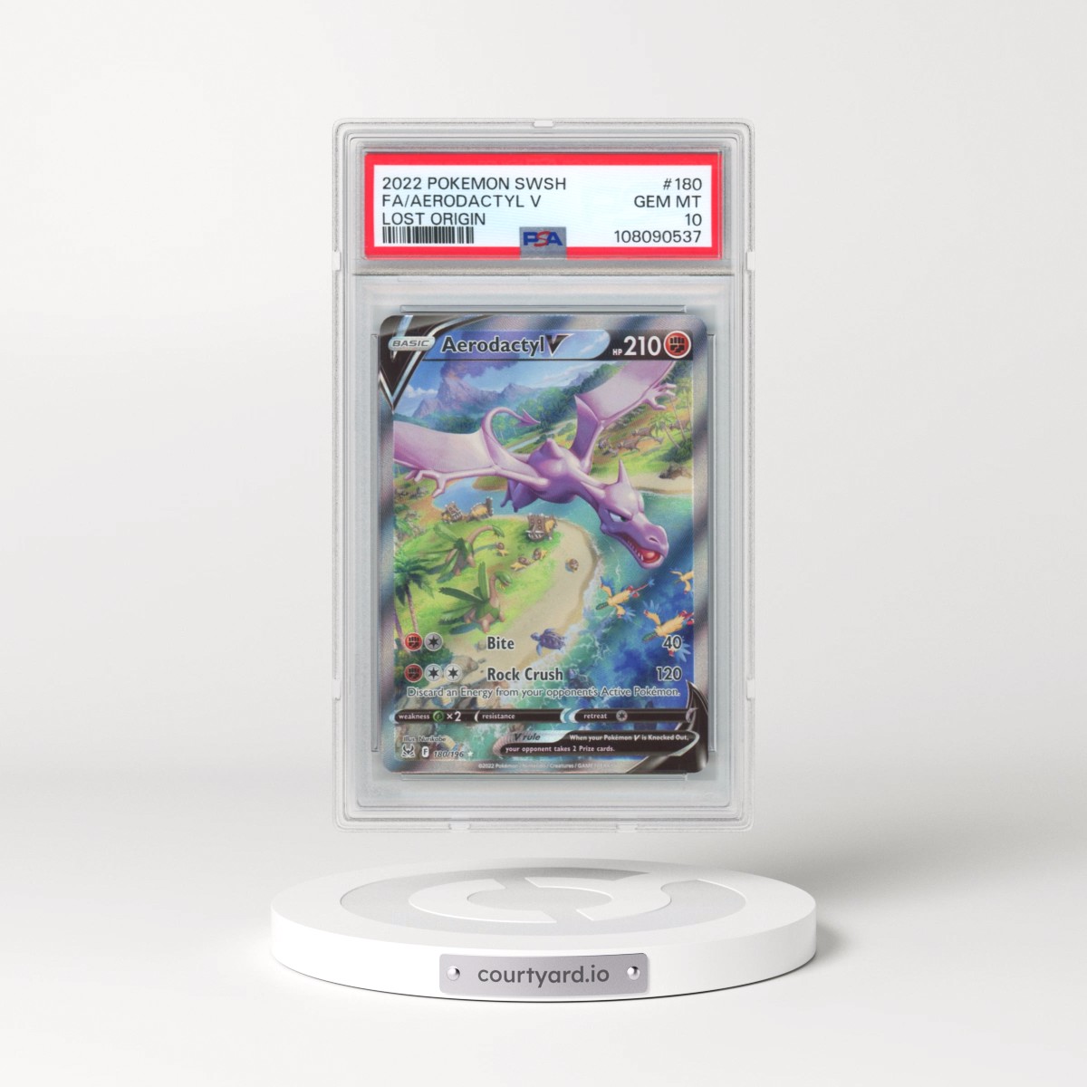 2022 Pokémon Sword & Shield Lost Origin #180 Aerodactyl V - Holo Full Art (PSA 10 GEM MINT)
