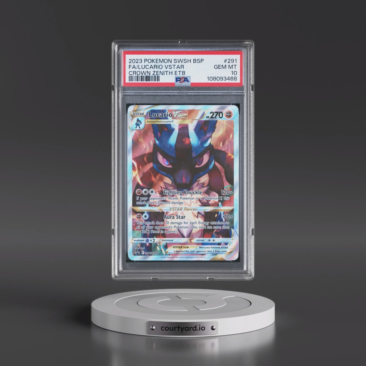 2023 Pokémon Swsh Black Star Promo #291 Lucario Vstar - Full Art Crown Zenith Elite Trainer Box (PSA 10 GEM MINT)