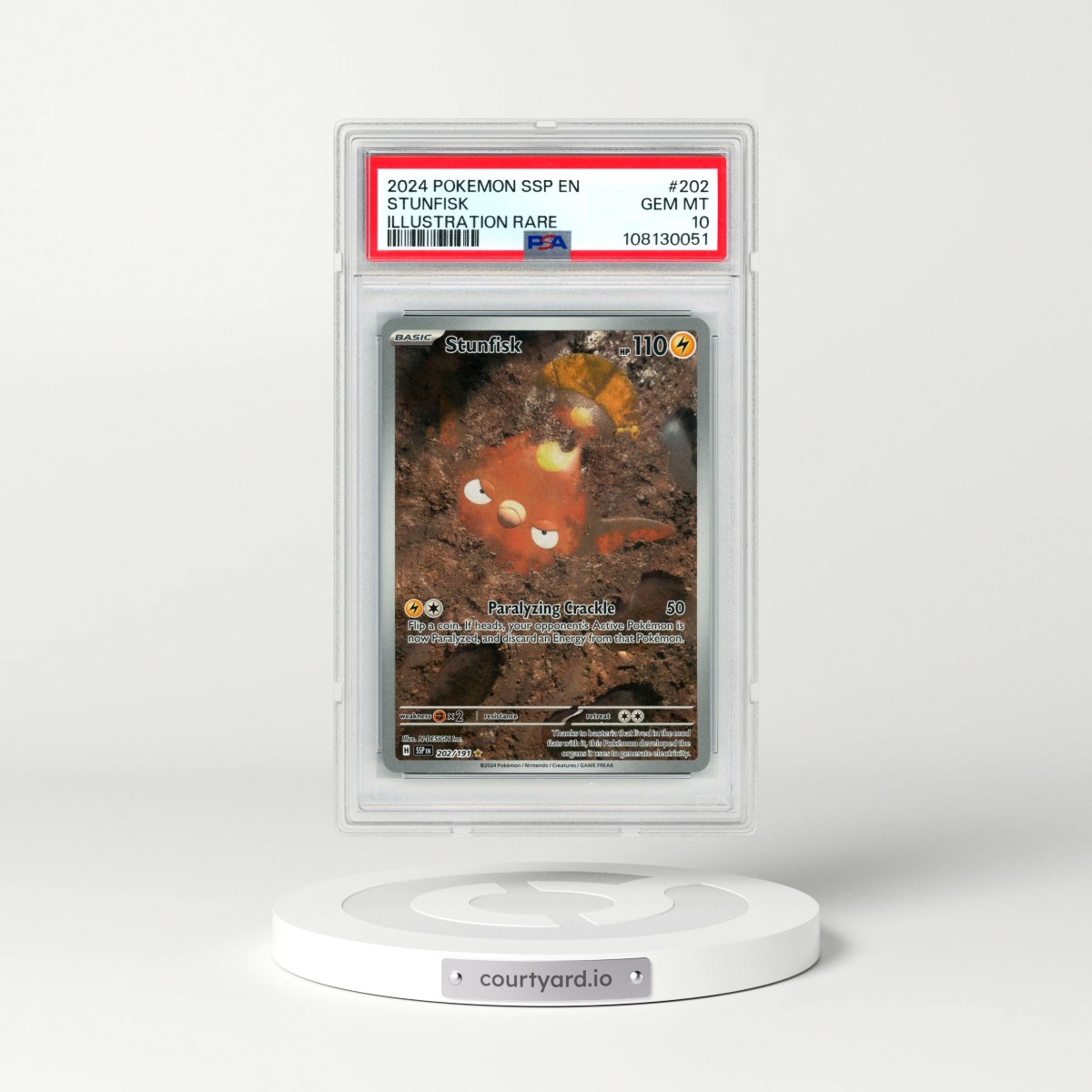 2024 Pokémon Ssp EN-Surging Sparks #202 Stunfisk - Illustration Rare (PSA 10 GEM MINT)