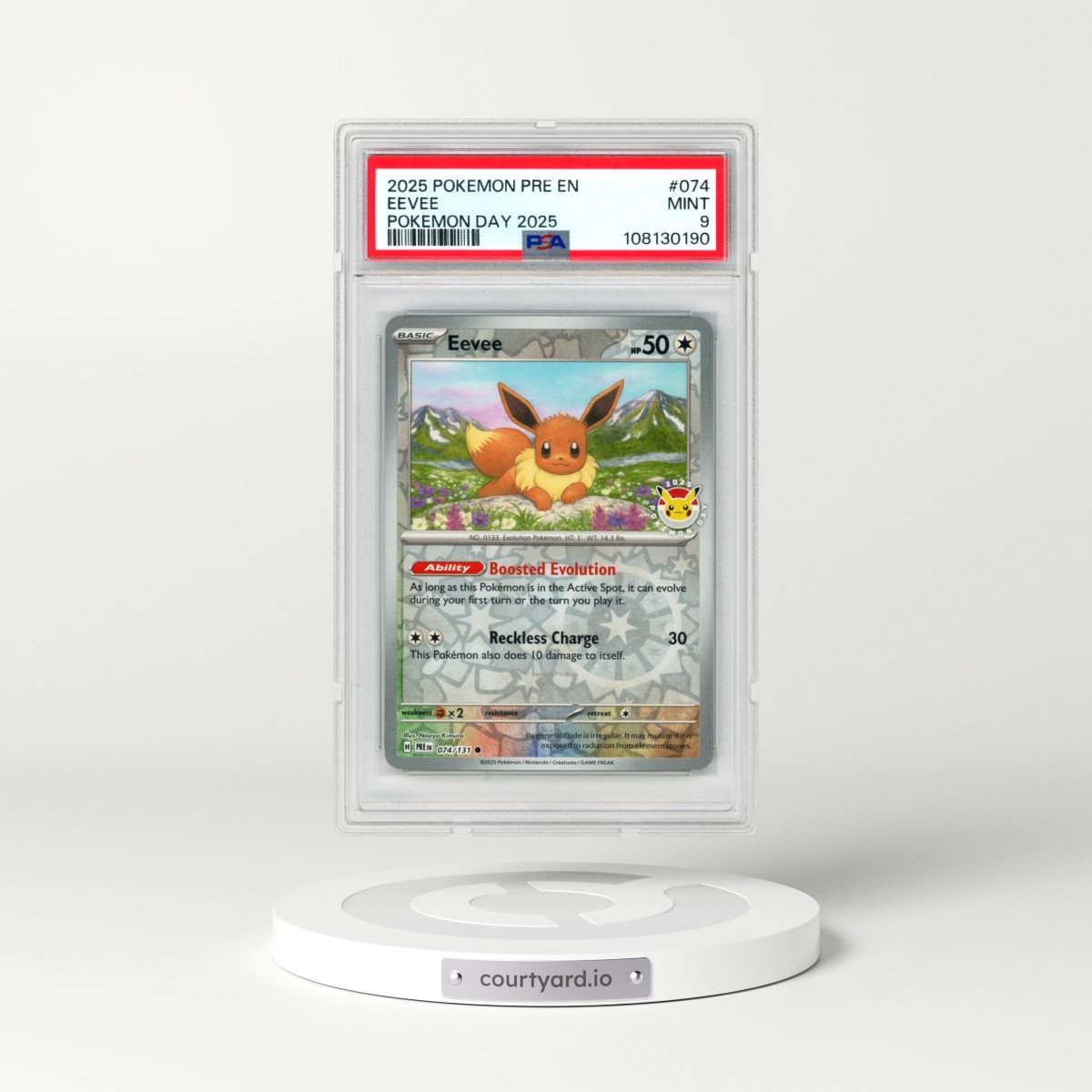 2025 Pokémon Pre EN-Prismatic Evolutions #074 Eevee - Pokemon Day 2025 (PSA 9 MINT)