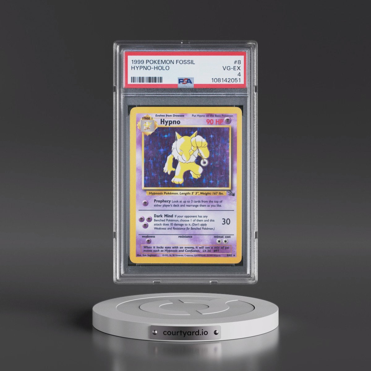 1999 Pokémon Fossil #8 Hypno - Holo (PSA 4 VG-EX)