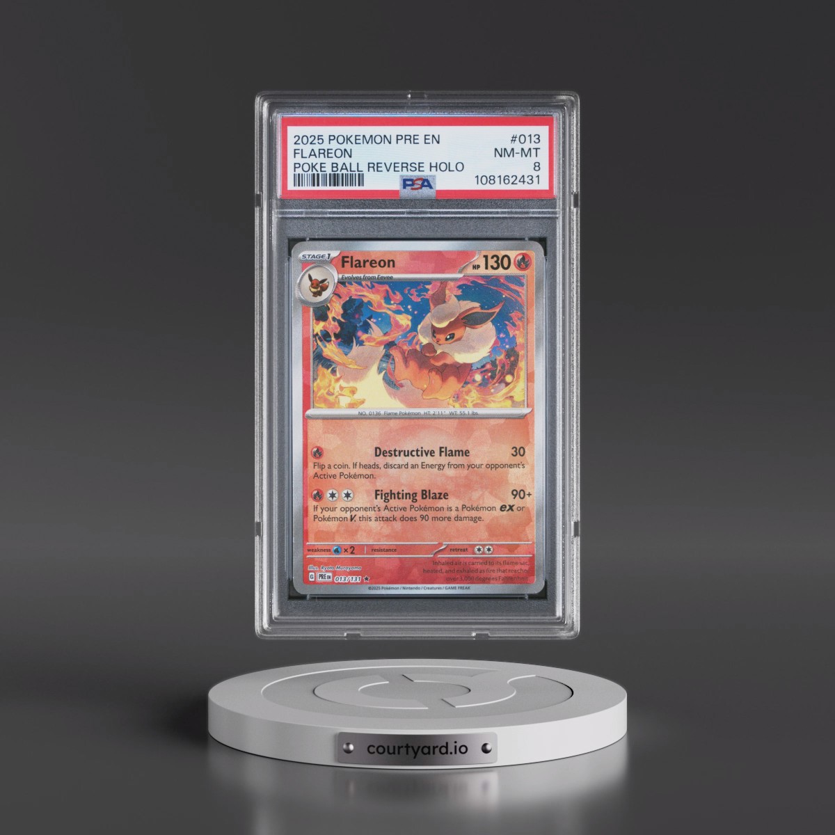 2025 Pokémon Pre EN-Prismatic Evolutions #013 Flareon - Reverse Holo Poke Ball (PSA 8 NM-MT)