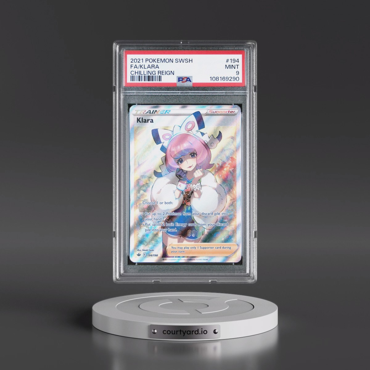 2021 Pokémon Sword & Shield Chilling Reign #194 Klara - Full Art (PSA 9 MINT)