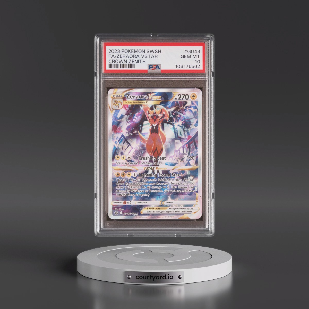 2023 Pokémon Sword and Shield Crown Zenith #GG43 Zeraora Vstar - Full Art (PSA 10 GEM MINT)