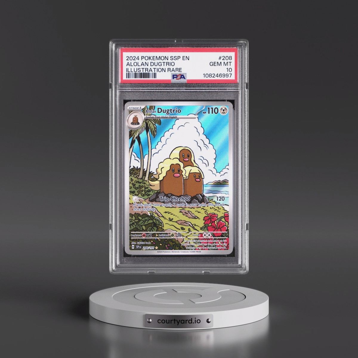2024 Pokémon Ssp EN-Surging Sparks #208 Alolan Dugtrio - Illustration Rare (PSA 10 GEM MINT)