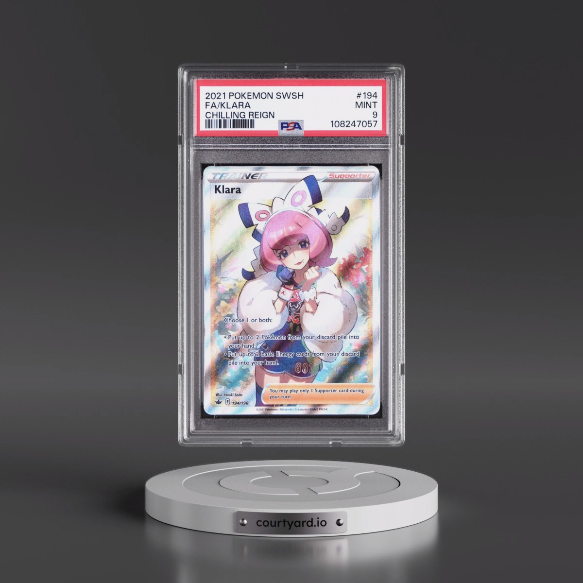 2021 Pokémon Sword & Shield Chilling Reign #194 Klara - Full Art (PSA 9 MINT)