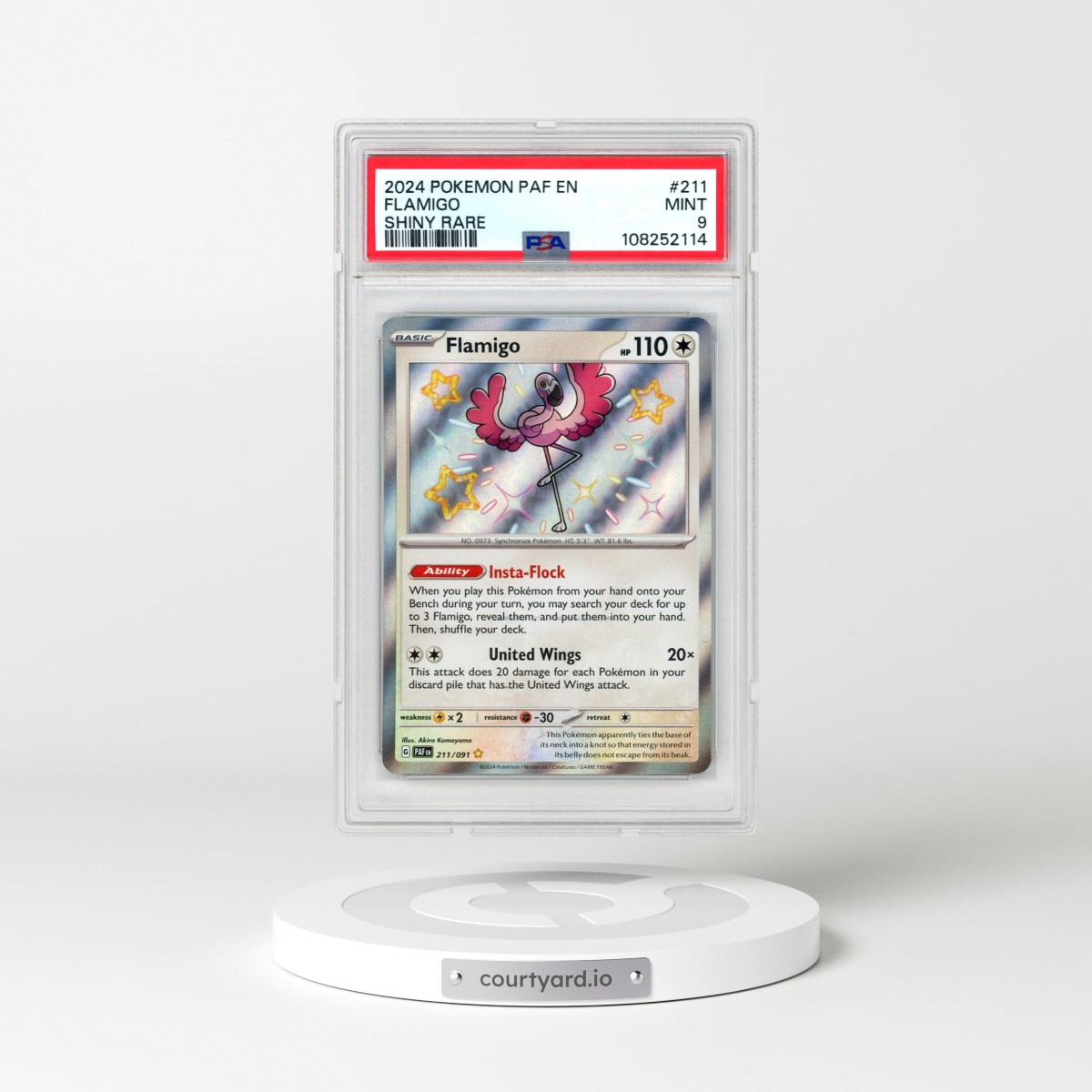 2024 Pokémon Paf EN-Paldean Fates #211 Flamigo - Shiny Rare (PSA 9 MINT)