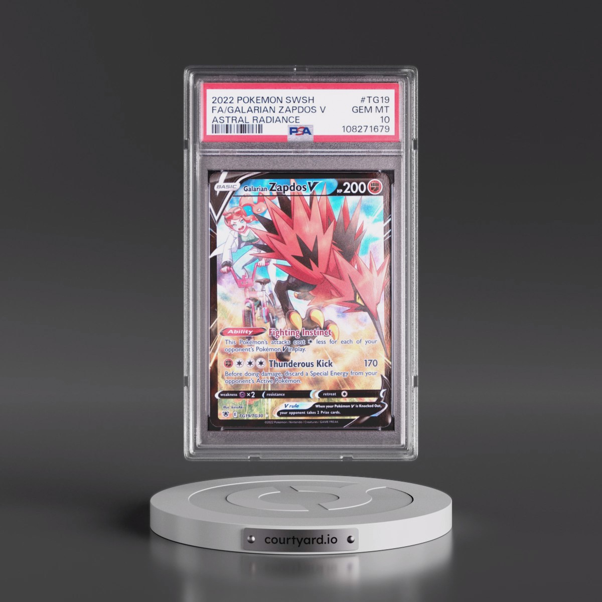 2022 Pokémon Sword & Shield Astral Radiance #TG19 Galarian Zapdos V - Holo Full Art (PSA 10 GEM MINT)