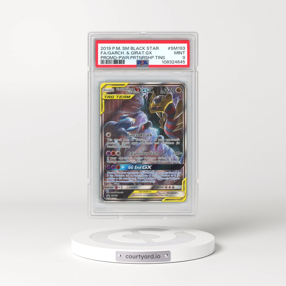 2019 Pokémon SM Black Star Promo #SM193 Garchomp & Giratina GX - Holo Full Art Power Partnership Tins (PSA 9 MINT)