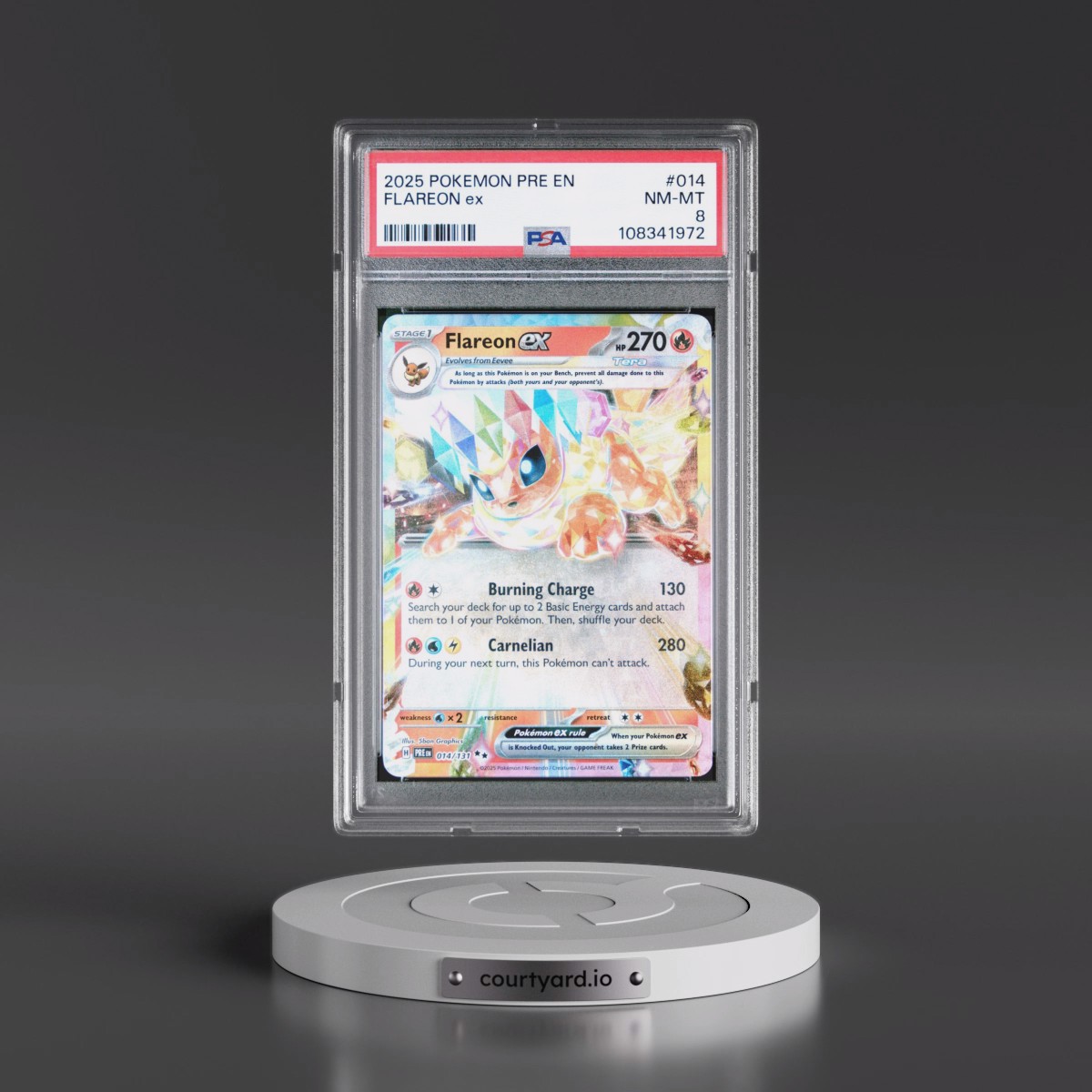 2025 Pokémon Pre EN-Prismatic Evolutions #014 Flareon EX - Holo (PSA 8 NM-MT)