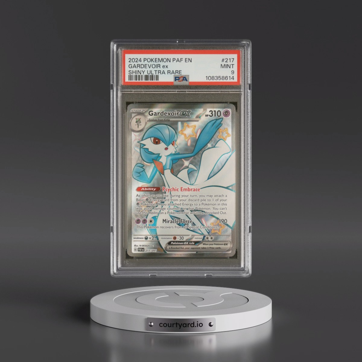 2024 Pokémon Paf EN-Paldean Fates #217 Gardevoir EX - Holo Shiny Ultra Rare (PSA 9 MINT)