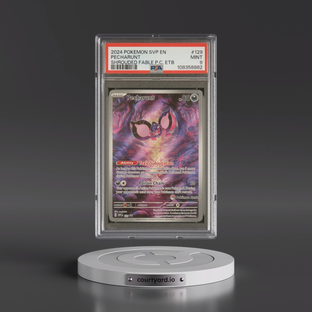 2024 Pokémon Svp EN-SV Black Star Promo #129 Pecharunt - Shrouded Fable Pokemon Center Elite Trainer Box (PSA 9 MINT)