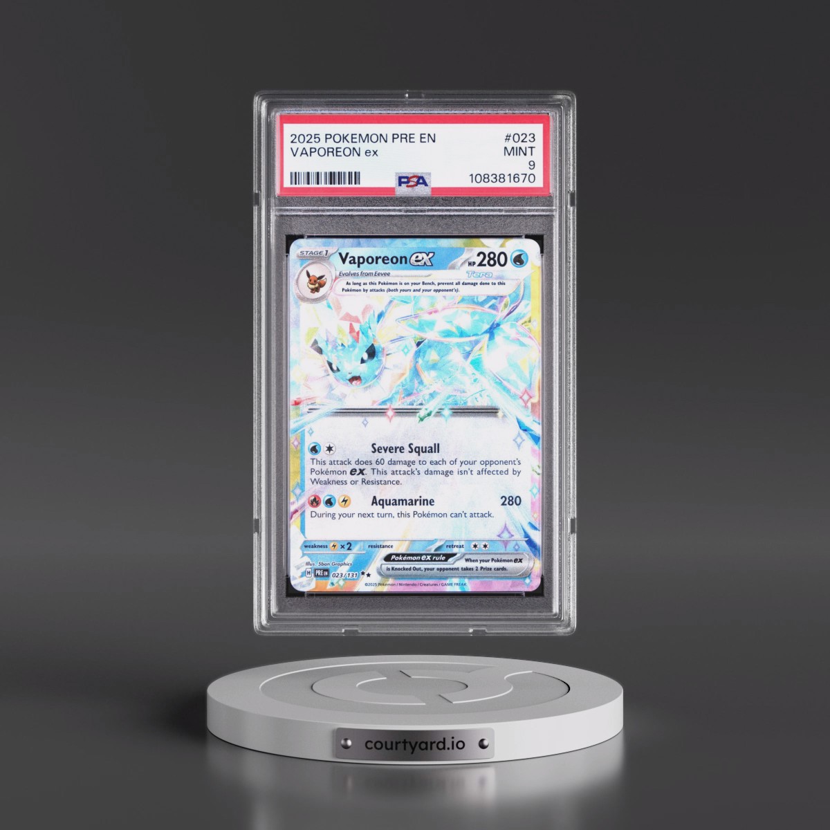 2025 Pokémon Pre EN-Prismatic Evolutions #023 Vaporeon EX - Holo (PSA 9 MINT)