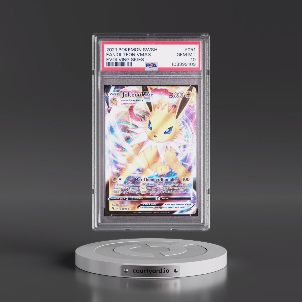 2021 Pokémon Sword & Shield Evolving Skies #051 Jolteon Vmax - Full Art (PSA 10 GEM MINT)