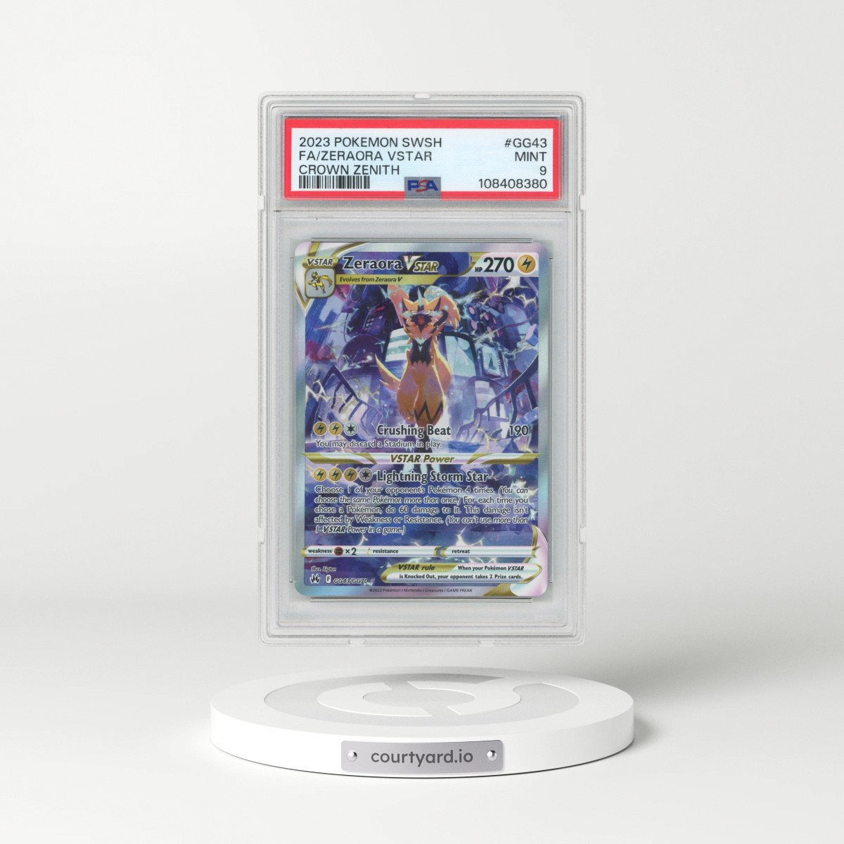 2023 Pokémon Sword and Shield Crown Zenith #GG43 Zeraora Vstar - Full Art (PSA 9 MINT)