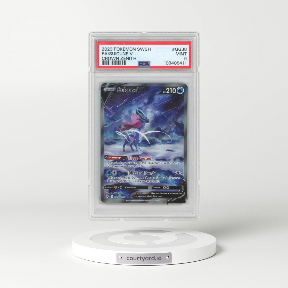 2023 Pokémon Sword and Shield Crown Zenith #GG38 Suicune V - Holo Full Art (PSA 9 MINT)