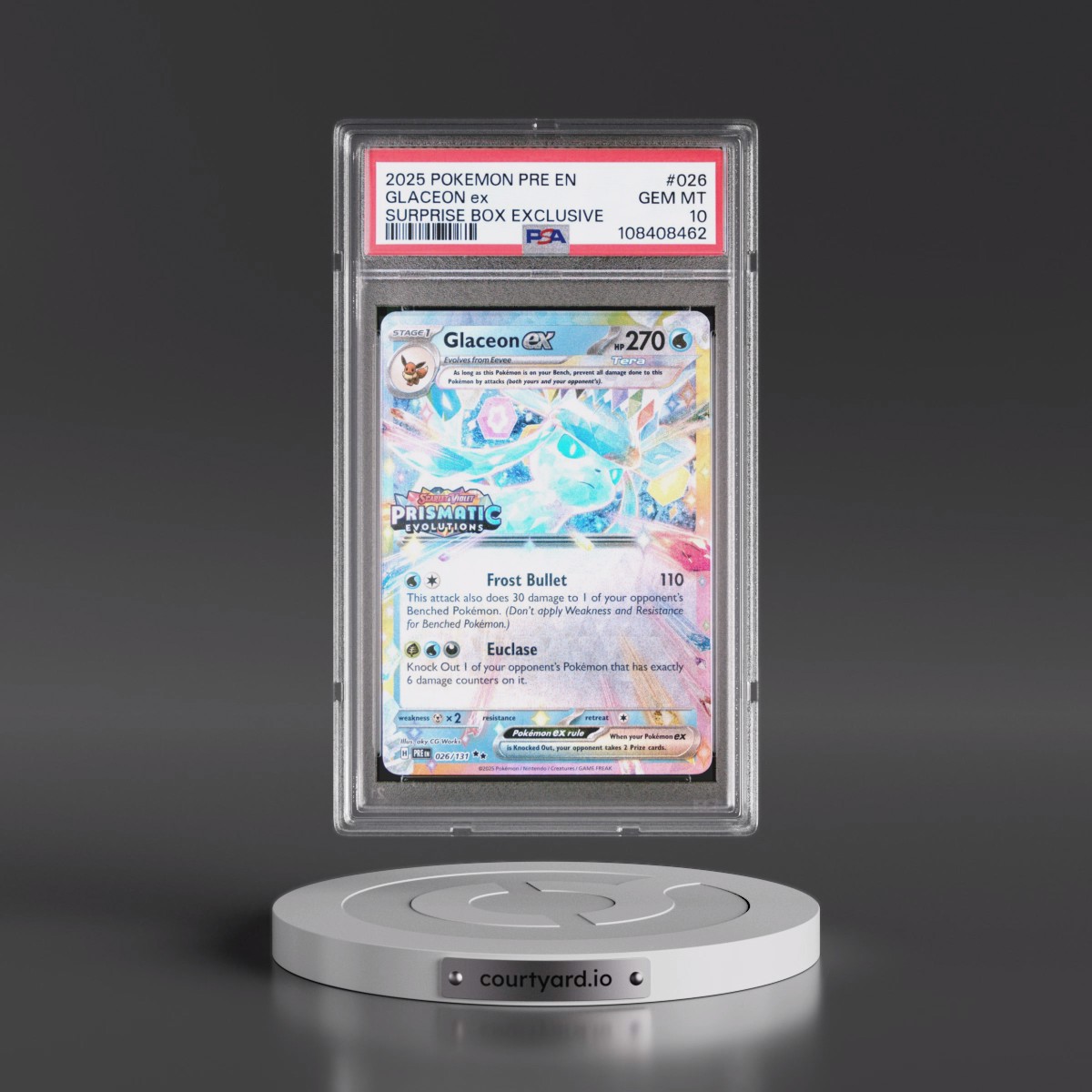2025 Pokémon Pre EN-Prismatic Evolutions #026 Glaceon EX - Holo Surprise Box Exclusive (PSA 10 GEM MINT)