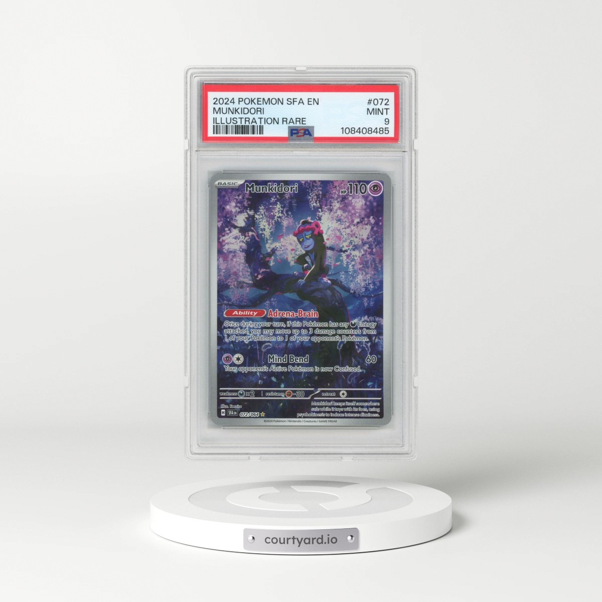 2024 Pokémon Sfa EN-Shrouded Fable #072 Munkidori - Illustration Rare (PSA 9 MINT)