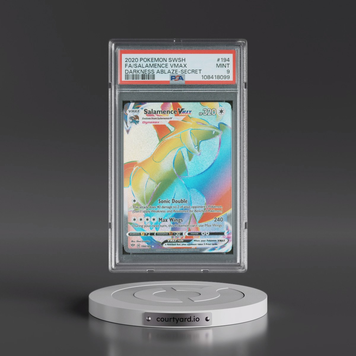 2020 Pokémon Sword & Shield Darkness Ablaze #194 Salamence Vmax - Full Art Secret (PSA 9 MINT)