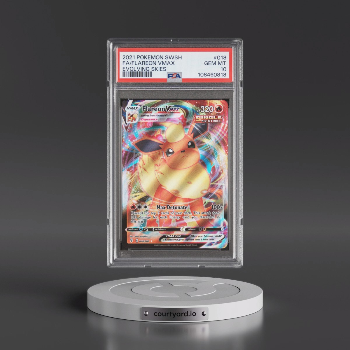 2021 Pokémon Sword & Shield Evolving Skies #018 Flareon Vmax - Full Art (PSA 10 GEM MINT)
