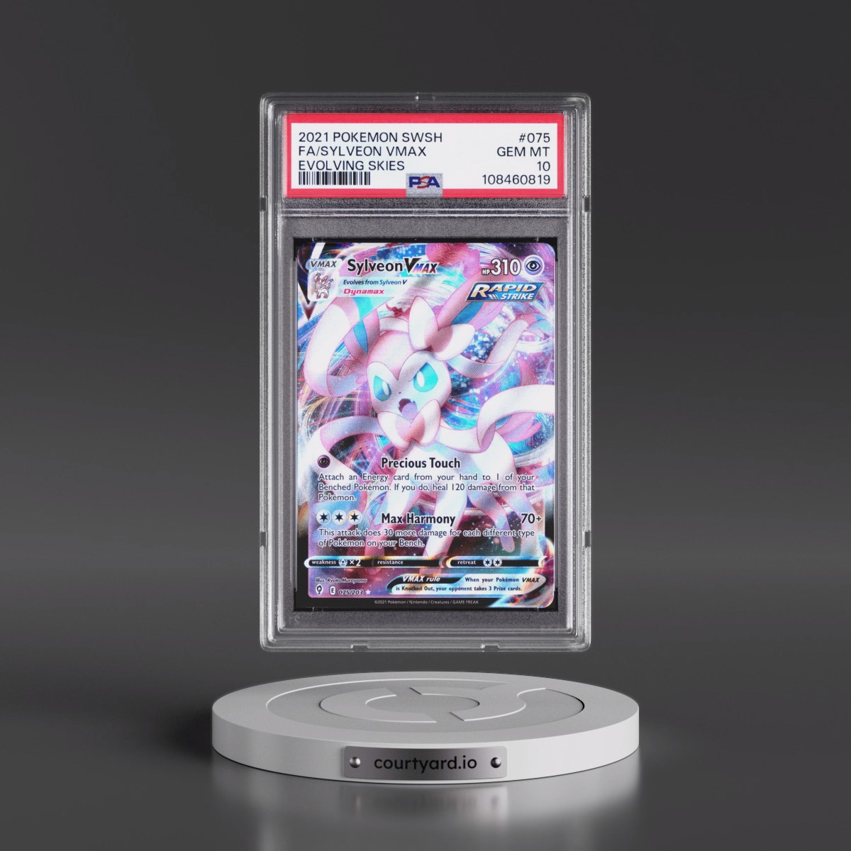2021 Pokémon Sword & Shield Evolving Skies #075 Sylveon Vmax - Full Art (PSA 10 GEM MINT)