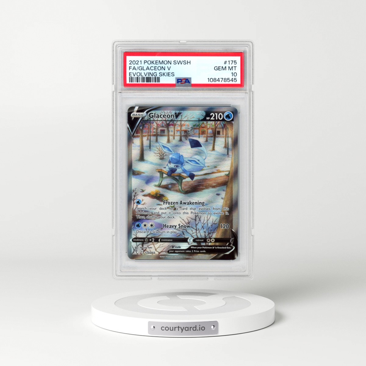 2021 Pokémon Sword & Shield Evolving Skies #175 Glaceon V - Holo Full Art (PSA 10 GEM MINT)