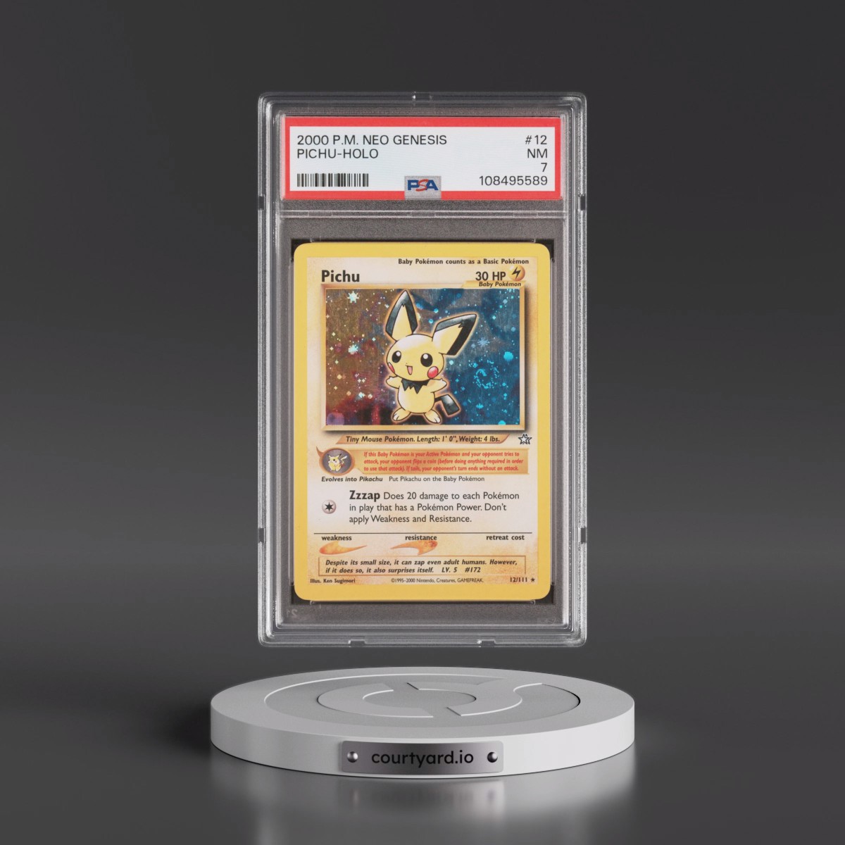 2000 Pokémon Neo Genesis #12 Pichu - Holo (PSA 7 NM)