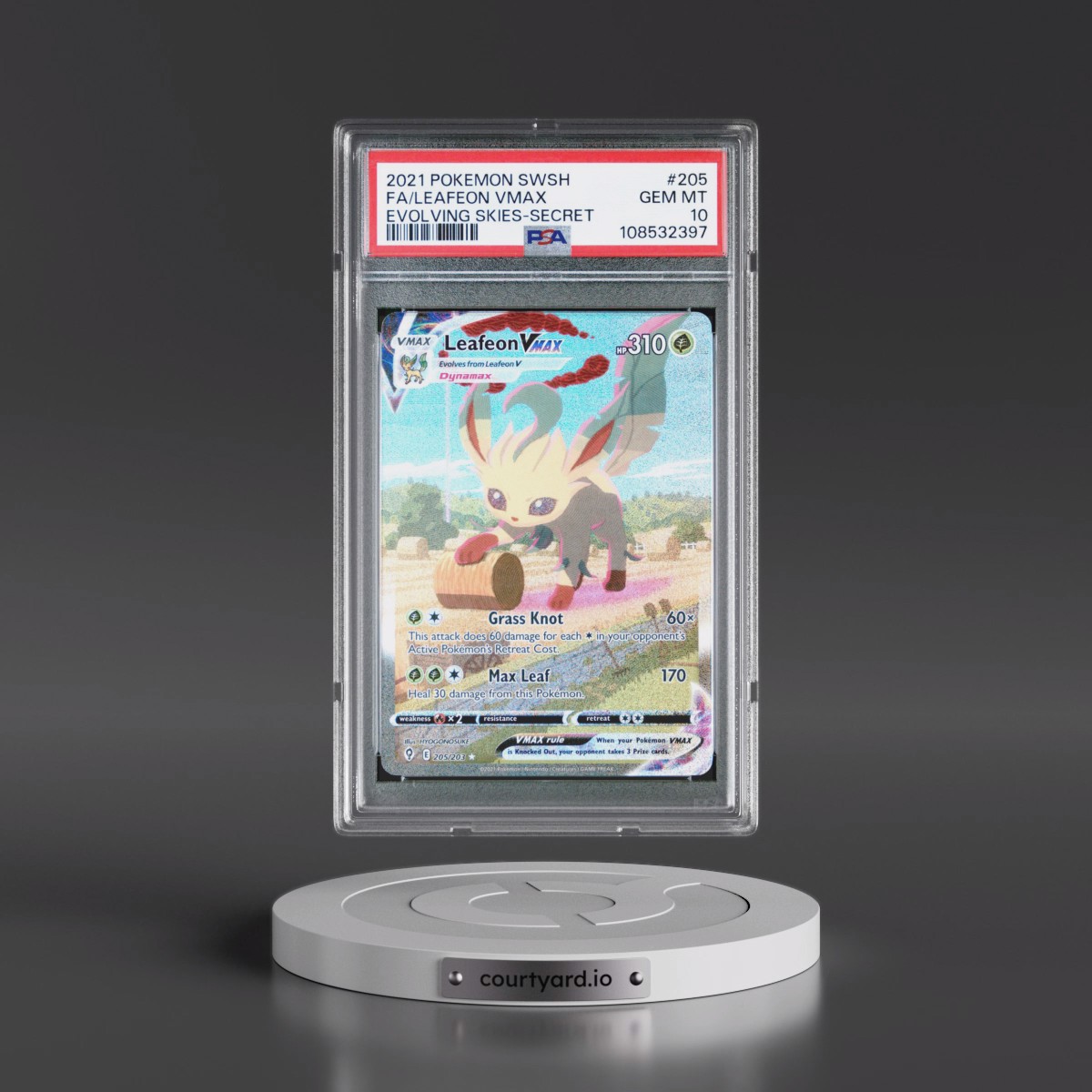 2021 Pokémon Sword & Shield Evolving Skies #205 Leafeon Vmax - Full Art Secret (PSA 10 GEM MINT)
