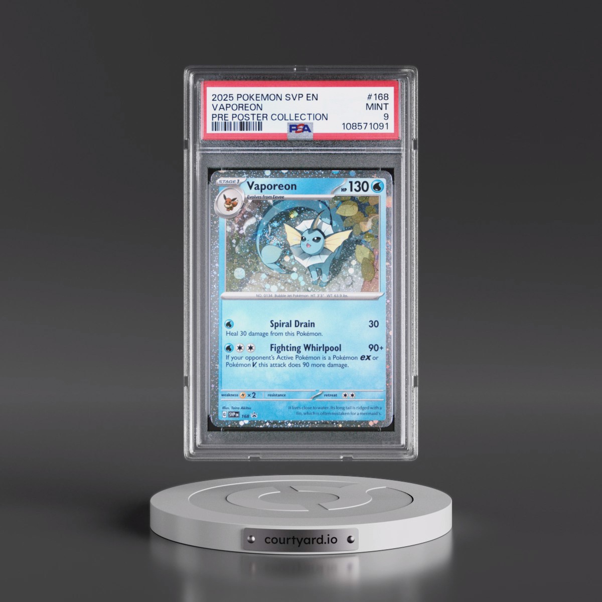 2025 Pokémon Svp EN-SV Black Star Promo #168 Vaporeon - Prismatic Evolutions Poster Collection (PSA 9 MINT)