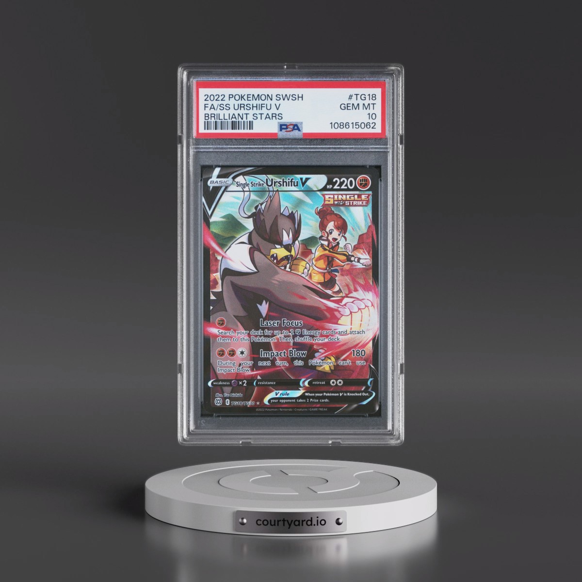2022 Pokémon Sword & Shield Brilliant Stars #TG18 Single Strike Urshifu V - Holo Full Art (PSA 10 GEM MINT)