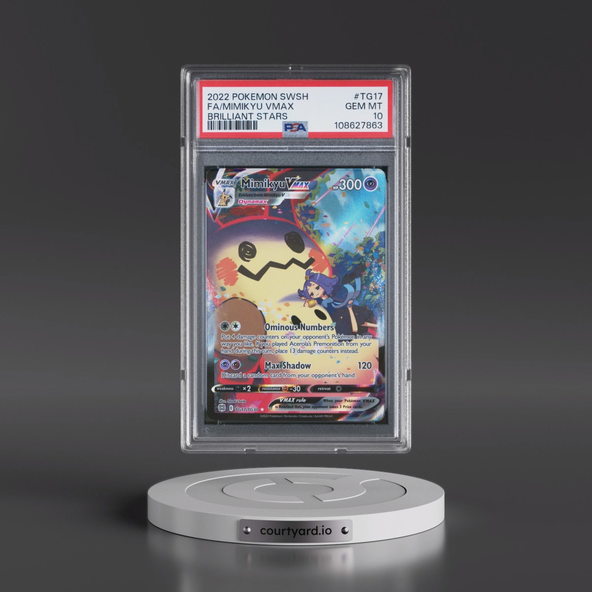 2022 Pokémon Sword & Shield Brilliant Stars #TG17 Mimikyu Vmax - Full Art (PSA 10 GEM MINT)