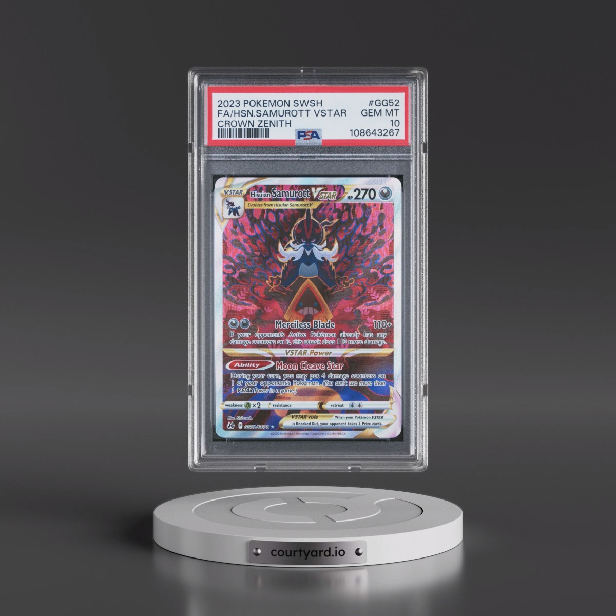 2023 Pokémon Sword and Shield Crown Zenith #GG52 Hisuian Samurott Vstar - Full Art (PSA 10 GEM MINT)