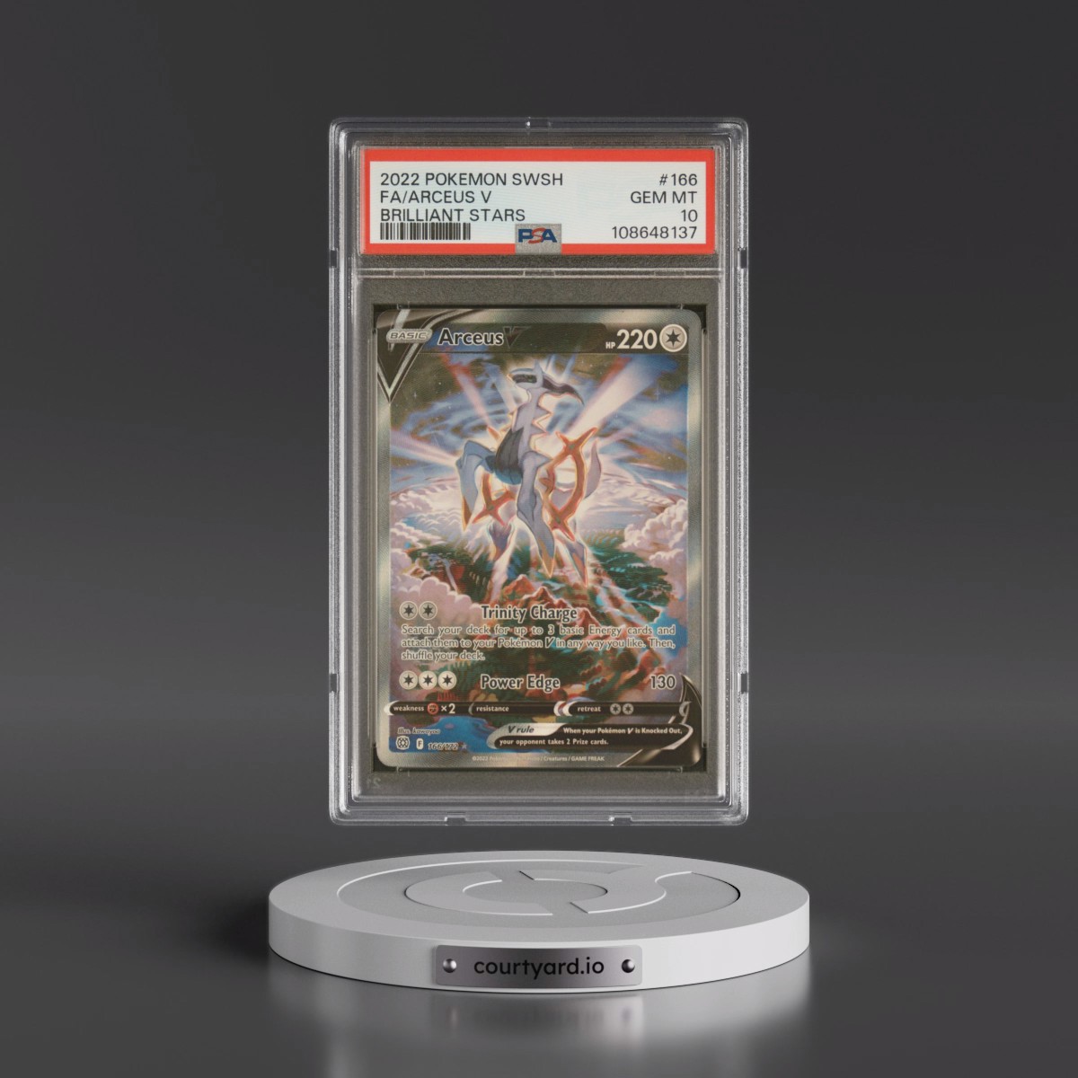 2022 Pokémon Sword & Shield Brilliant Stars #166 Arceus V - Holo Full Art (PSA 10 GEM MINT)