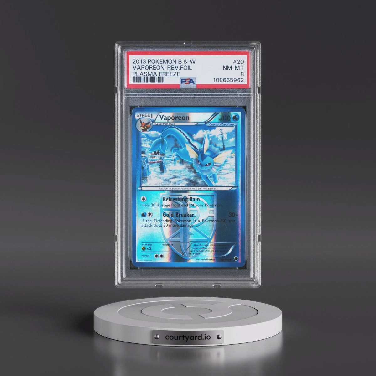 2013 Pokémon Black & White Plasma Freeze #20 Vaporeon - Reverse Foil (PSA 8 NM-MT)