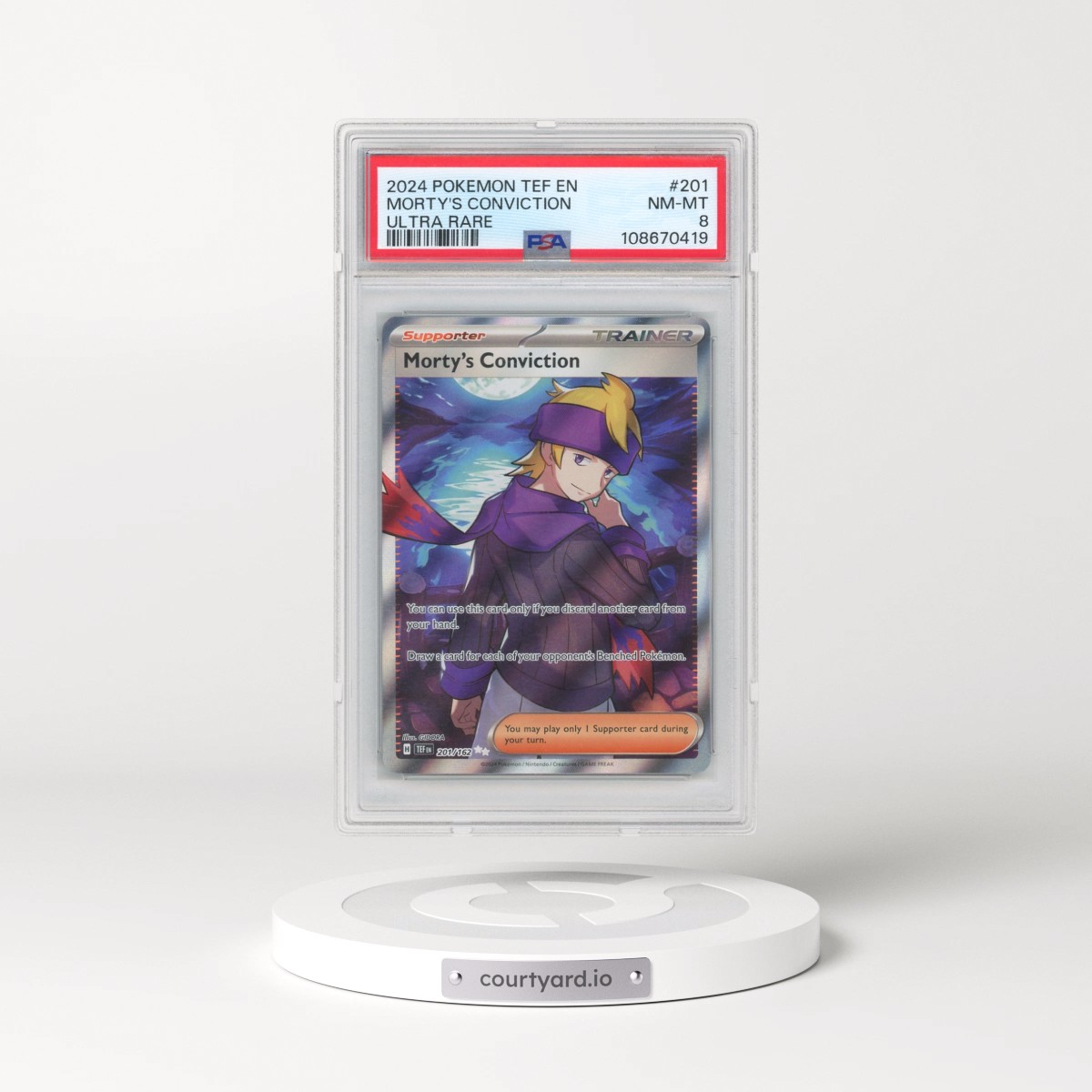 2024 Pokémon Tef EN-Temporal Forces #201 Morty's Conviction - Ultra Rare (PSA 8 NM-MT)