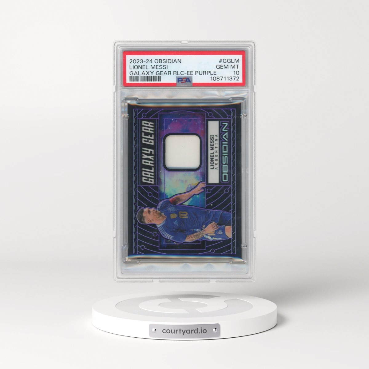 2023 Panini Obsidian Galaxy Gear Relics #GGLM Lionel Messi - Electric Etch Purple (PSA 10 GEM MINT)