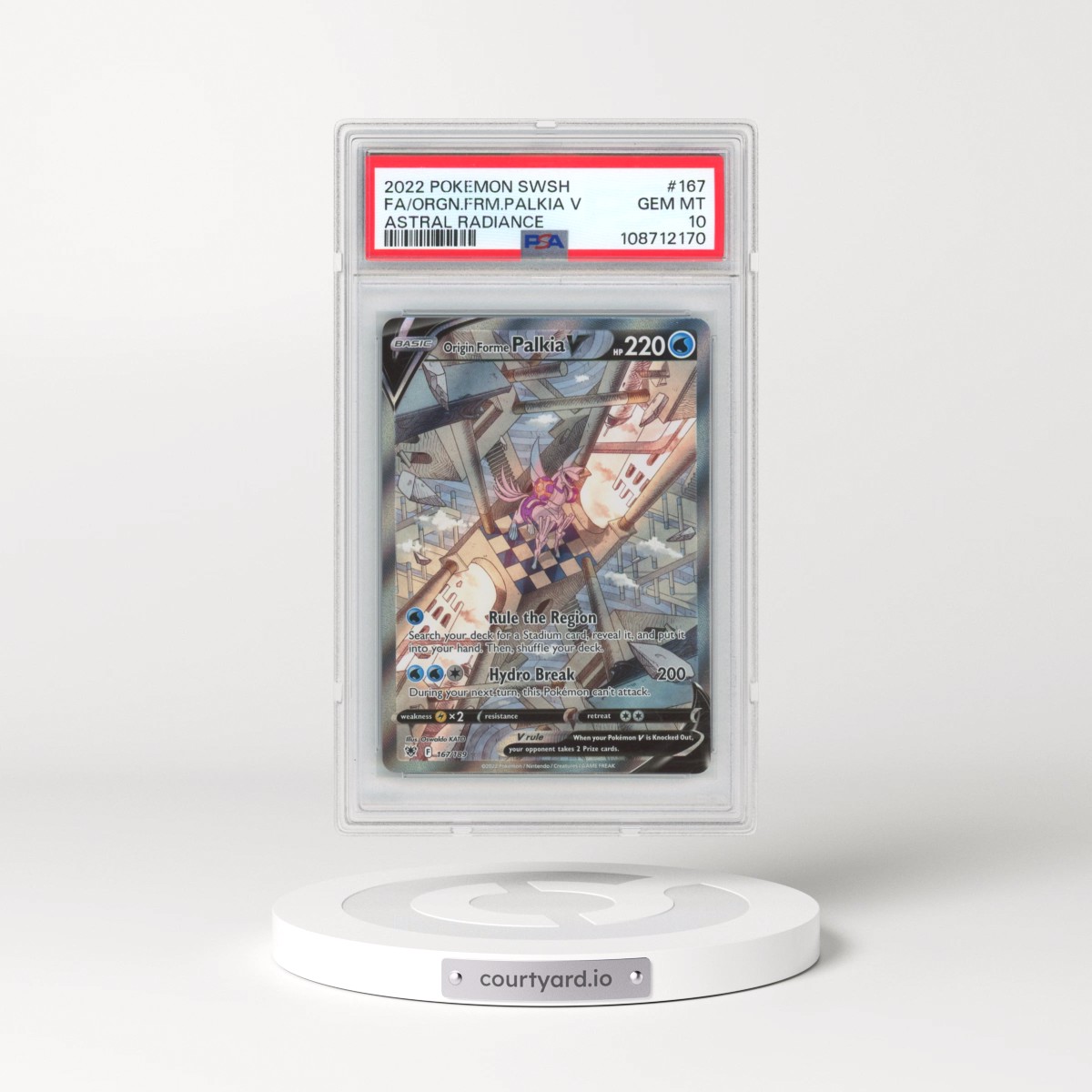 2022 Pokémon Sword & Shield Astral Radiance #167 Origin Forme Palkia V - Holo Full Art (PSA 10 GEM MINT)