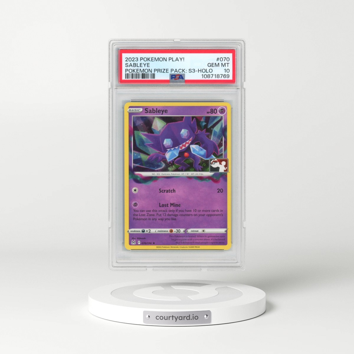 2023 Pokémon Play! Pokemon Prize Pack: Series 3 #070 Sableye - Holo (PSA 10 GEM MINT)