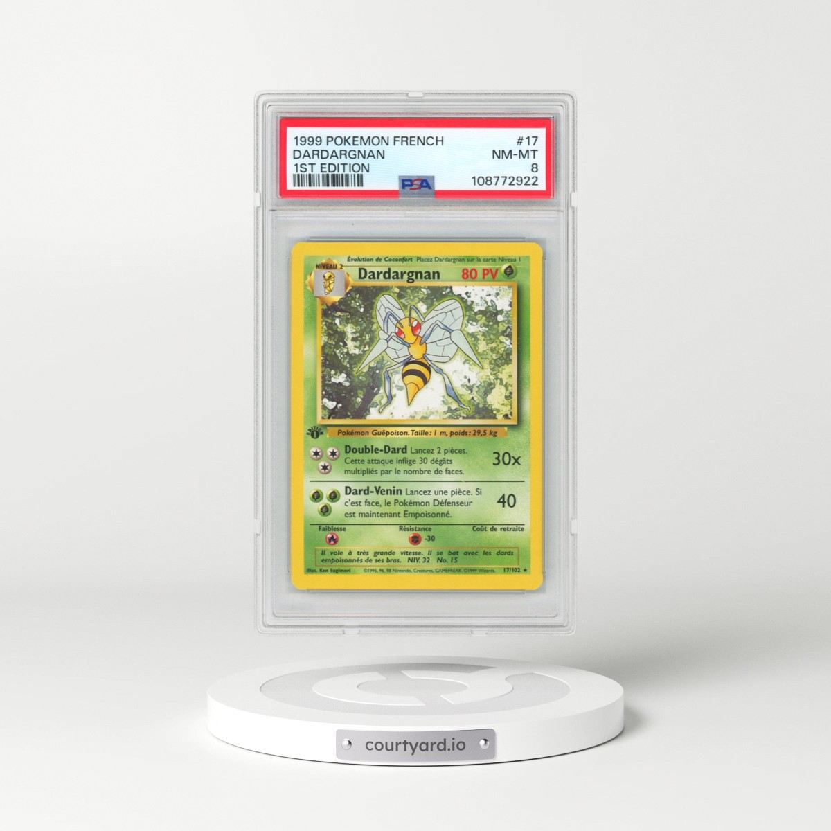 1999 Pokémon #17 Dardargnan - 1st Edition (PSA 8 NM-MT)