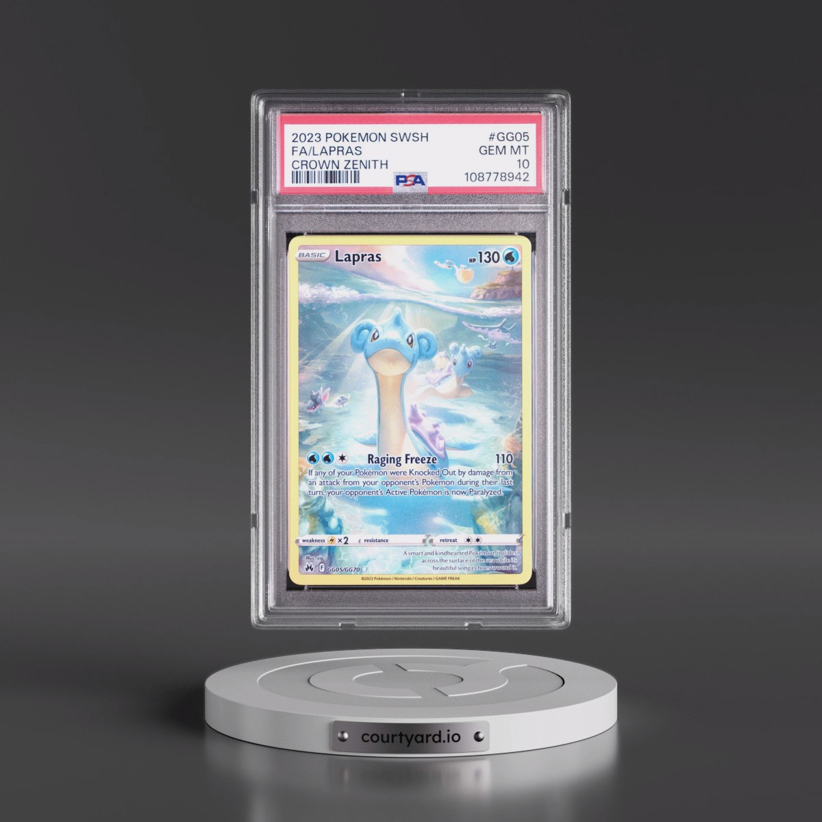 2023 Pokémon Sword and Shield Crown Zenith #GG05 Lapras - Full Art (PSA 10 GEM MINT)