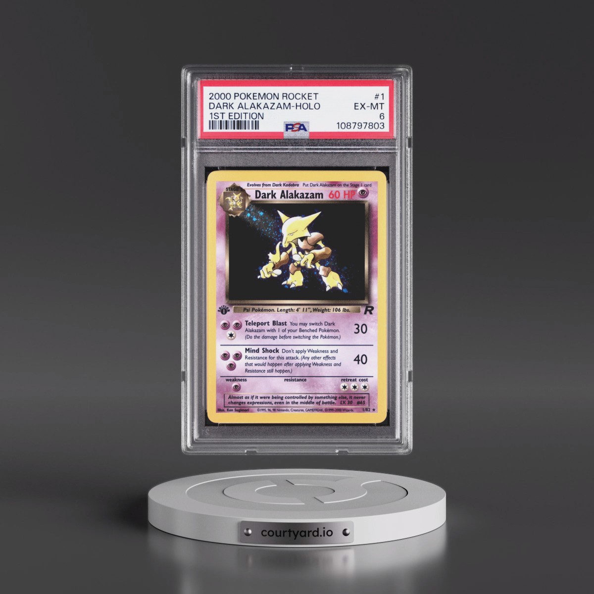 2000 Pokémon Rocket #1 Dark Alakazam - 1st Edition Holo (PSA 6 EX-MT)