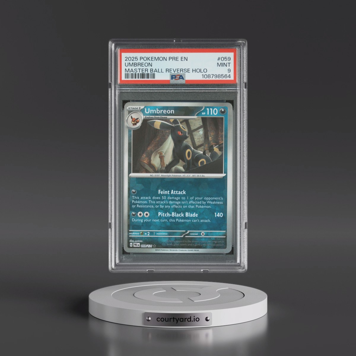 2025 Pokémon Pre EN-Prismatic Evolutions #059 Umbreon - Reverse Holo Master Ball (PSA 9 MINT)