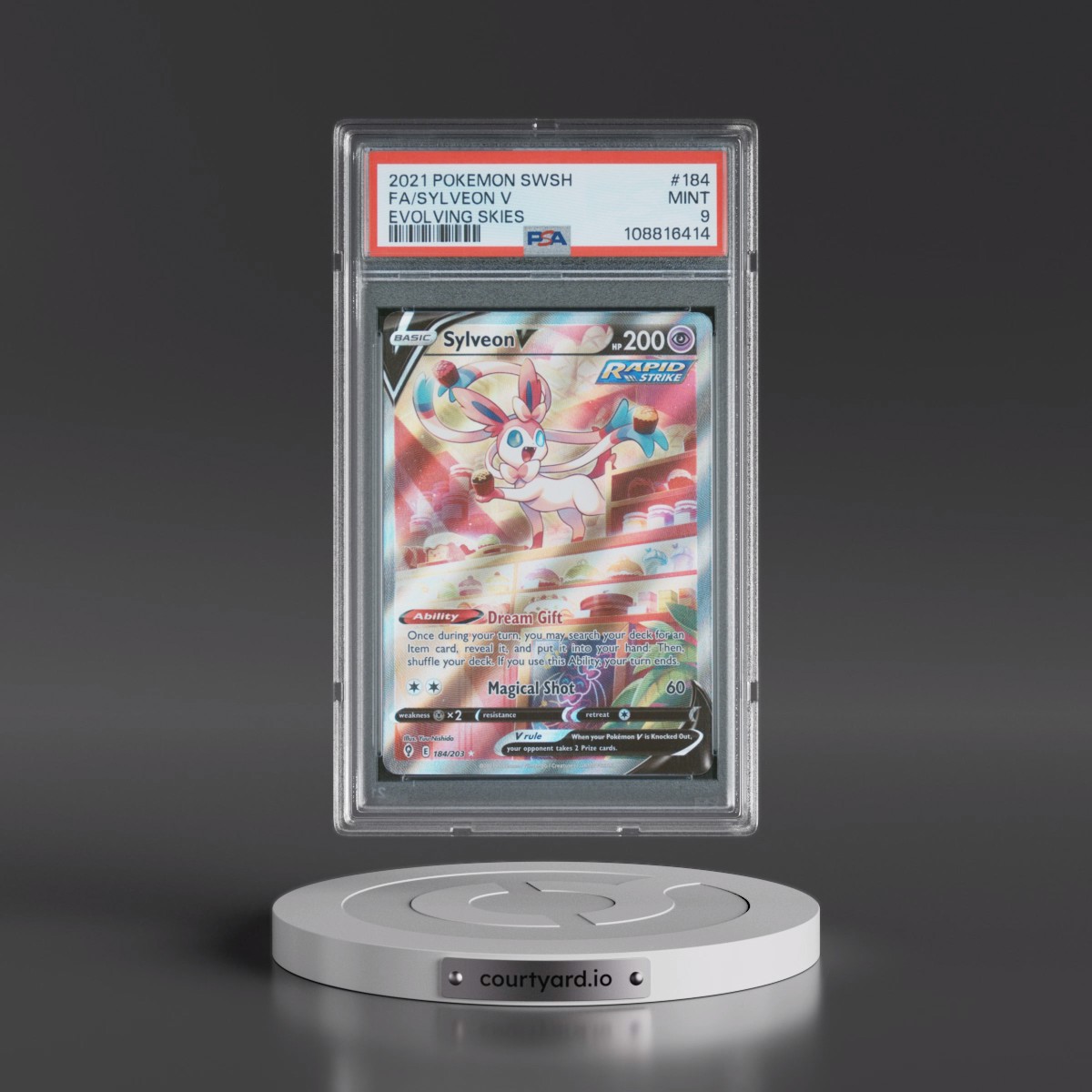 2021 Pokémon Sword & Shield Evolving Skies Sylveon V - Holo Full Art #184 PSA 9
