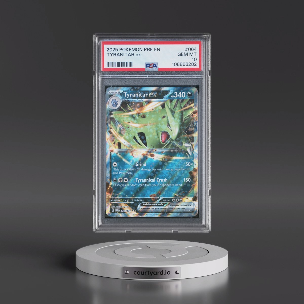 2025 Pokémon Pre EN-Prismatic Evolutions #064 Tyranitar EX - Holo (PSA 10 GEM MINT)