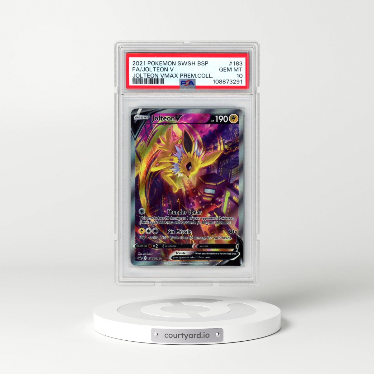 2021 Pokémon Swsh Black Star Promo #183 Jolteon V - Holo Full Art Jolteon Vmax Premium Collection (PSA 10 GEM MINT)