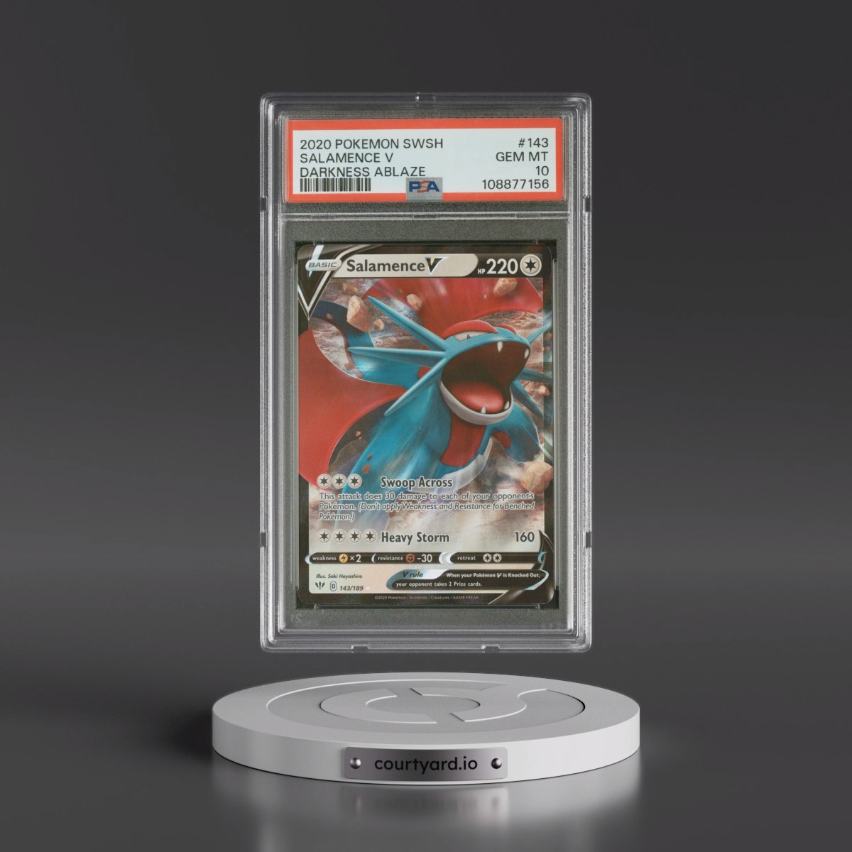 2020 Pokémon Sword & Shield Darkness Ablaze #143 Salamence V - Holo (PSA 10 GEM MINT)